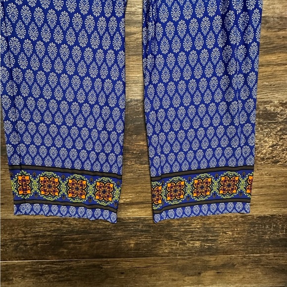 Sharagano Blue Wide Leg Pants with Geometric Print - Picture 7 of 8